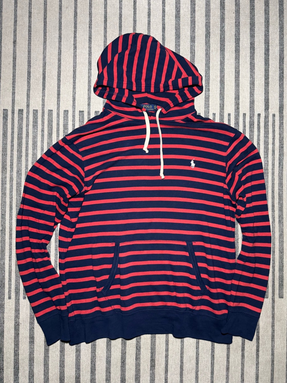 Ralph Lauren Navy & Red Striped Hooded Pullover